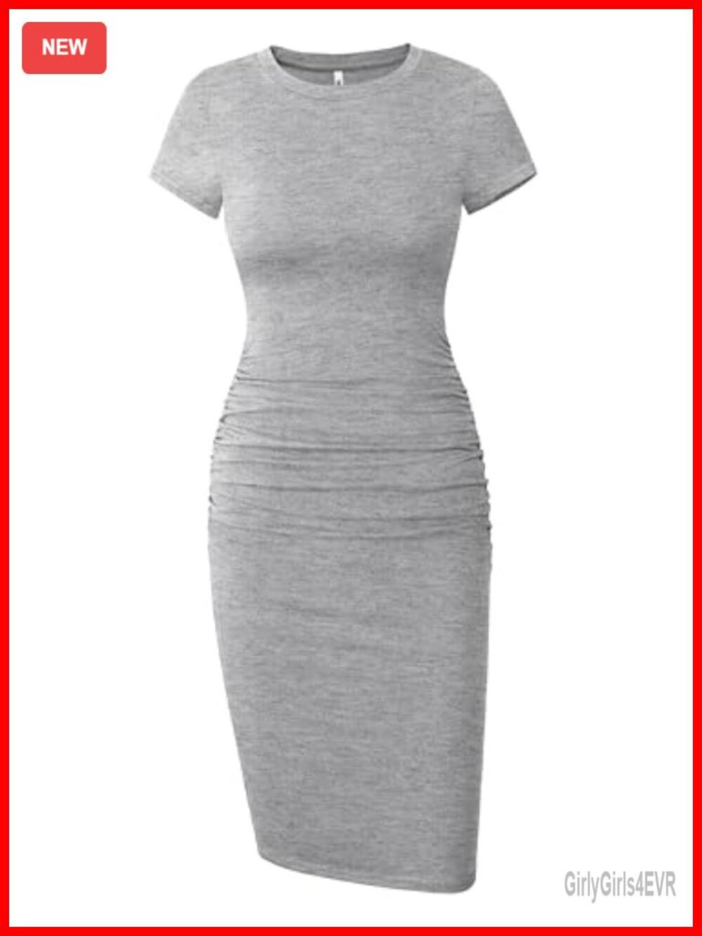 Short Sleeve Ruched Bodycon Midi Dress